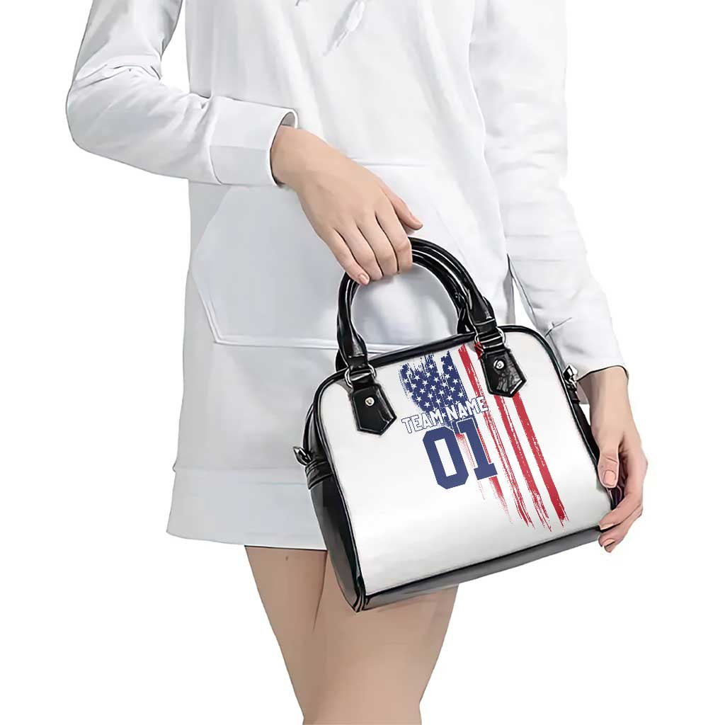 Motocross Rider Graphic Dirtbike Racing Shoulder Handbag with Distressed American Flag and Custom Number TS04