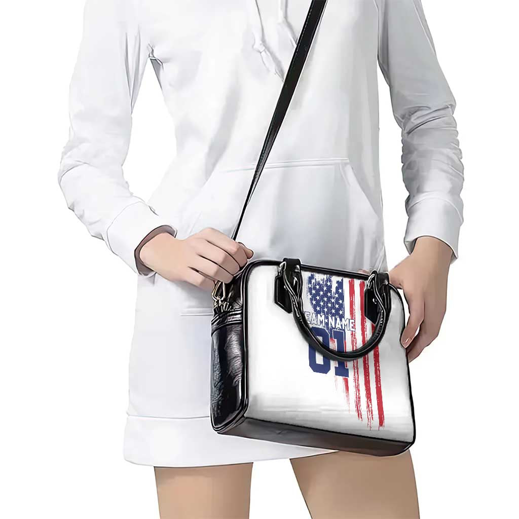 Motocross Rider Graphic Dirtbike Racing Shoulder Handbag with Distressed American Flag and Custom Number TS04