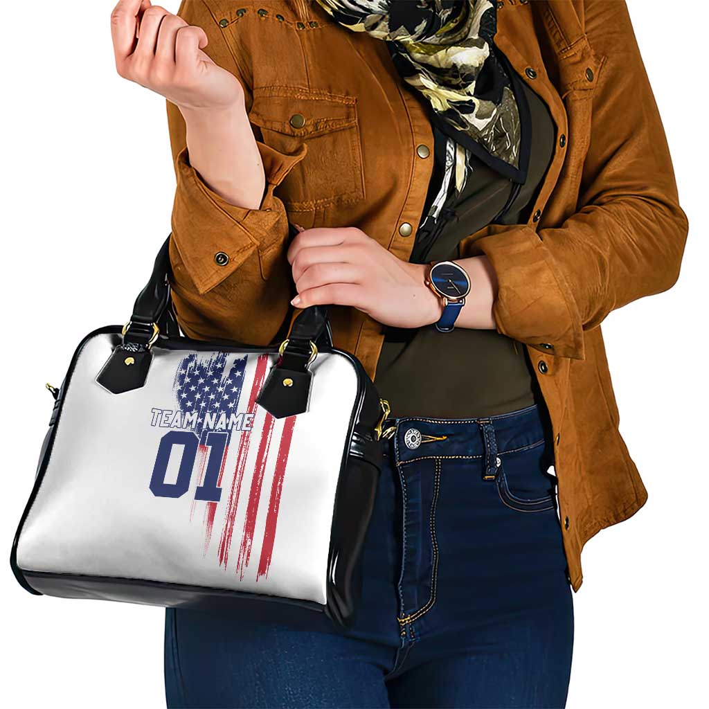 Motocross Rider Graphic Dirtbike Racing Shoulder Handbag with Distressed American Flag and Custom Number TS04