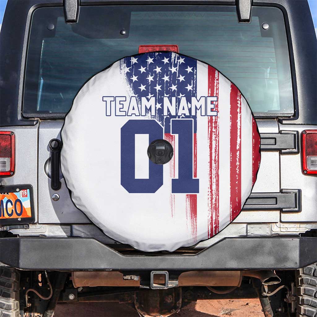 Motocross Rider Graphic Dirtbike Racing Spare Tire Cover with Distressed American Flag and Custom Number TS04