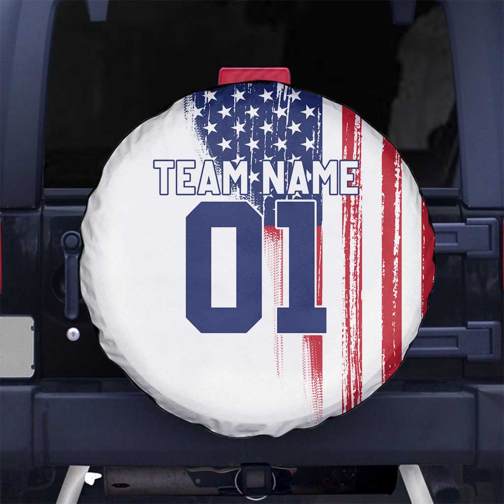Motocross Rider Graphic Dirtbike Racing Spare Tire Cover with Distressed American Flag and Custom Number TS04