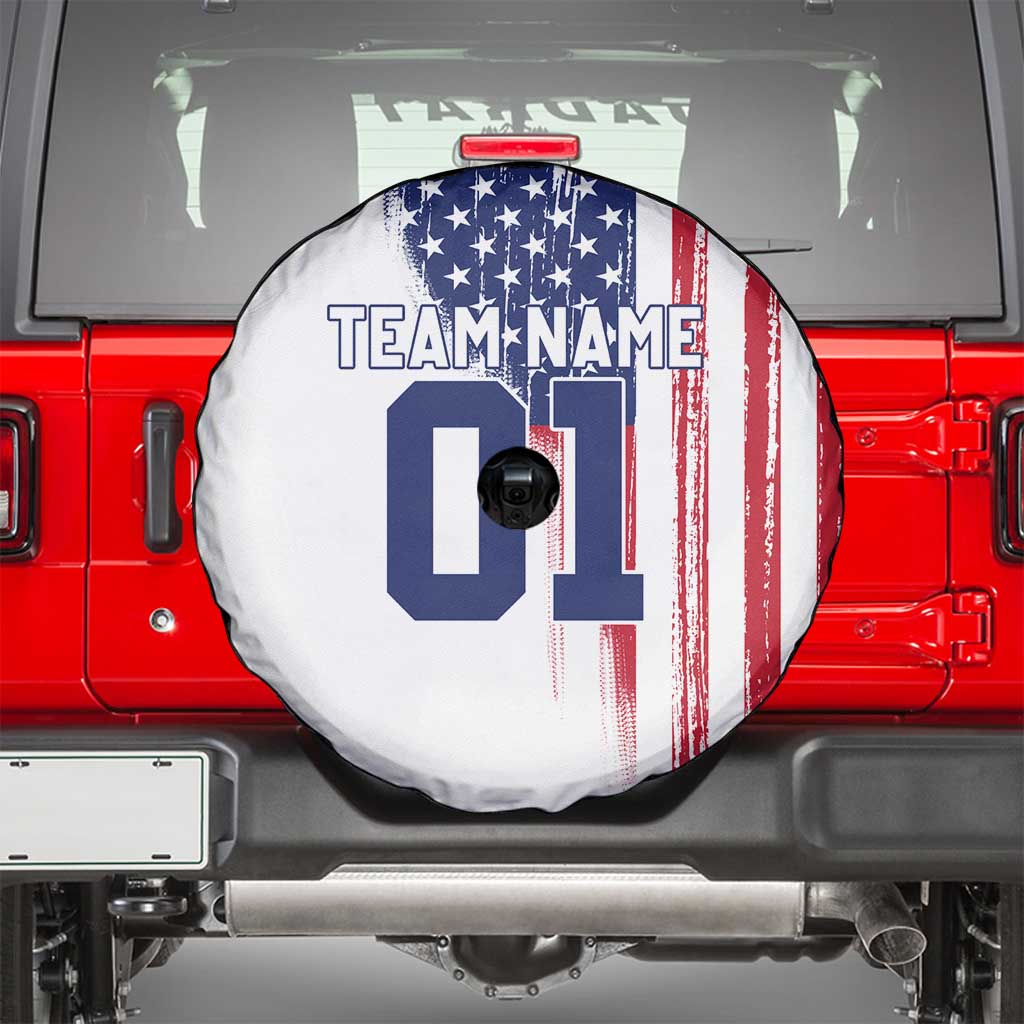 Motocross Rider Graphic Dirtbike Racing Spare Tire Cover with Distressed American Flag and Custom Number TS04