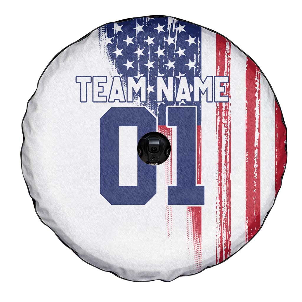Motocross Rider Graphic Dirtbike Racing Spare Tire Cover with Distressed American Flag and Custom Number TS04