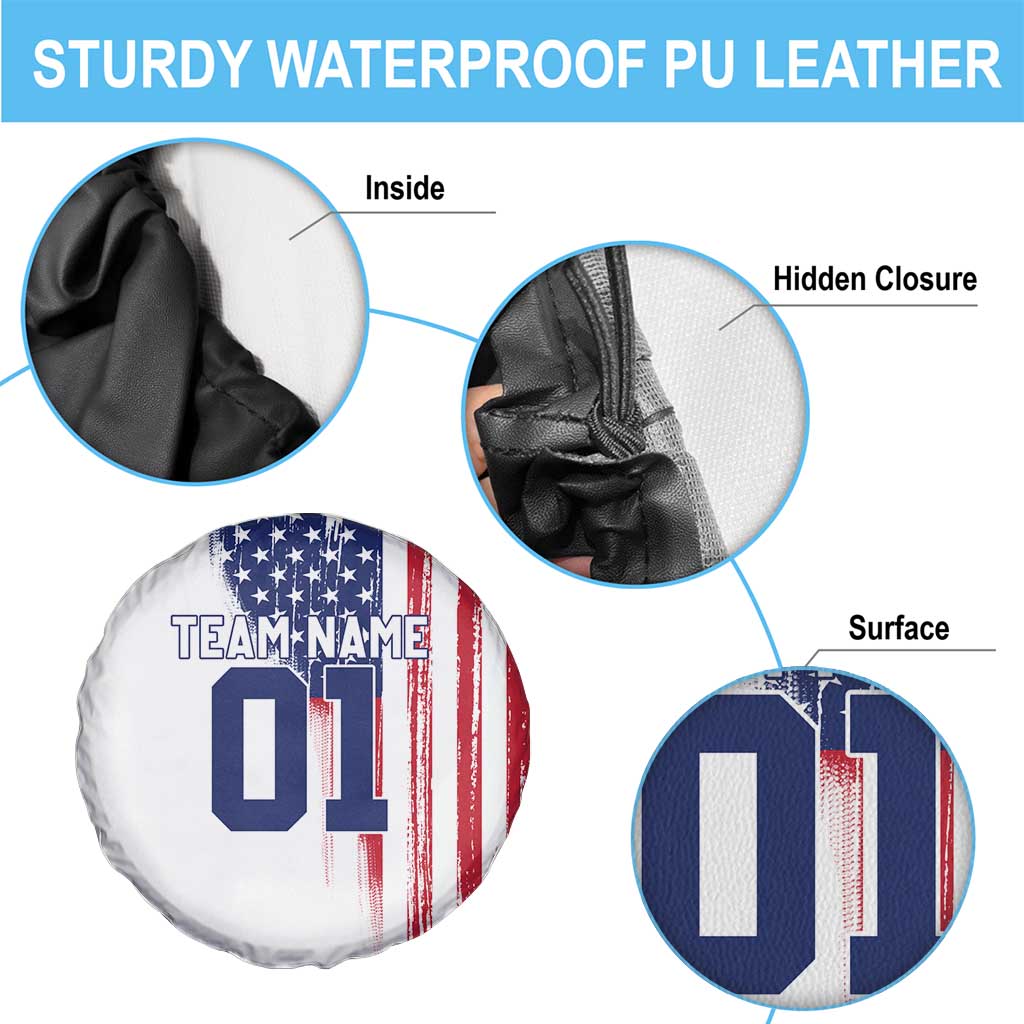 Motocross Rider Graphic Dirtbike Racing Spare Tire Cover with Distressed American Flag and Custom Number TS04
