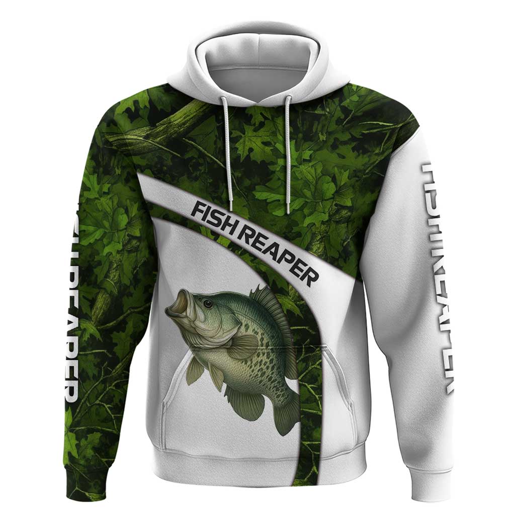 Crappie Fishing Green Camo Hoodie with Leaf Camouflage and Custom Name Design TS04