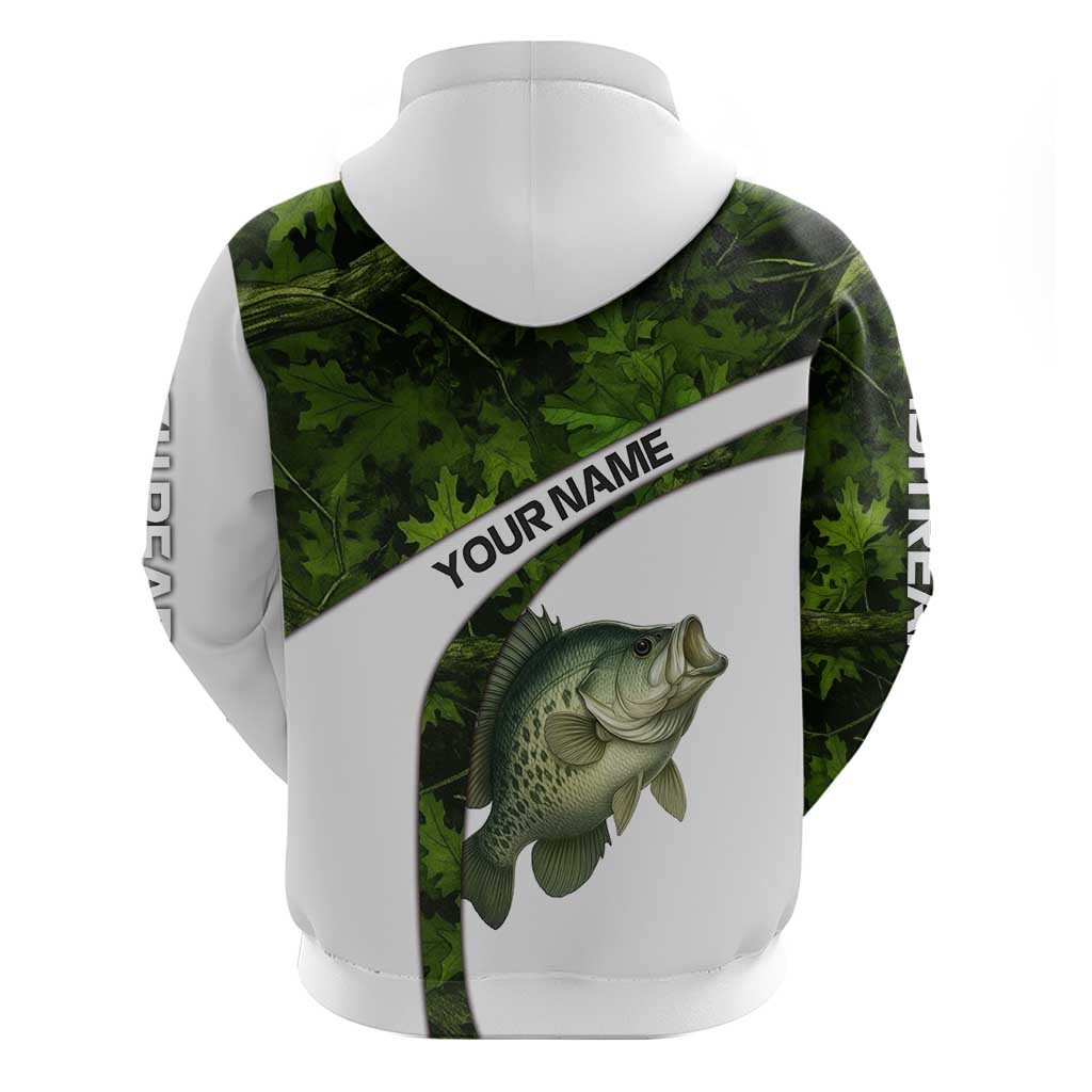 Crappie Fishing Green Camo Hoodie with Leaf Camouflage and Custom Name Design TS04