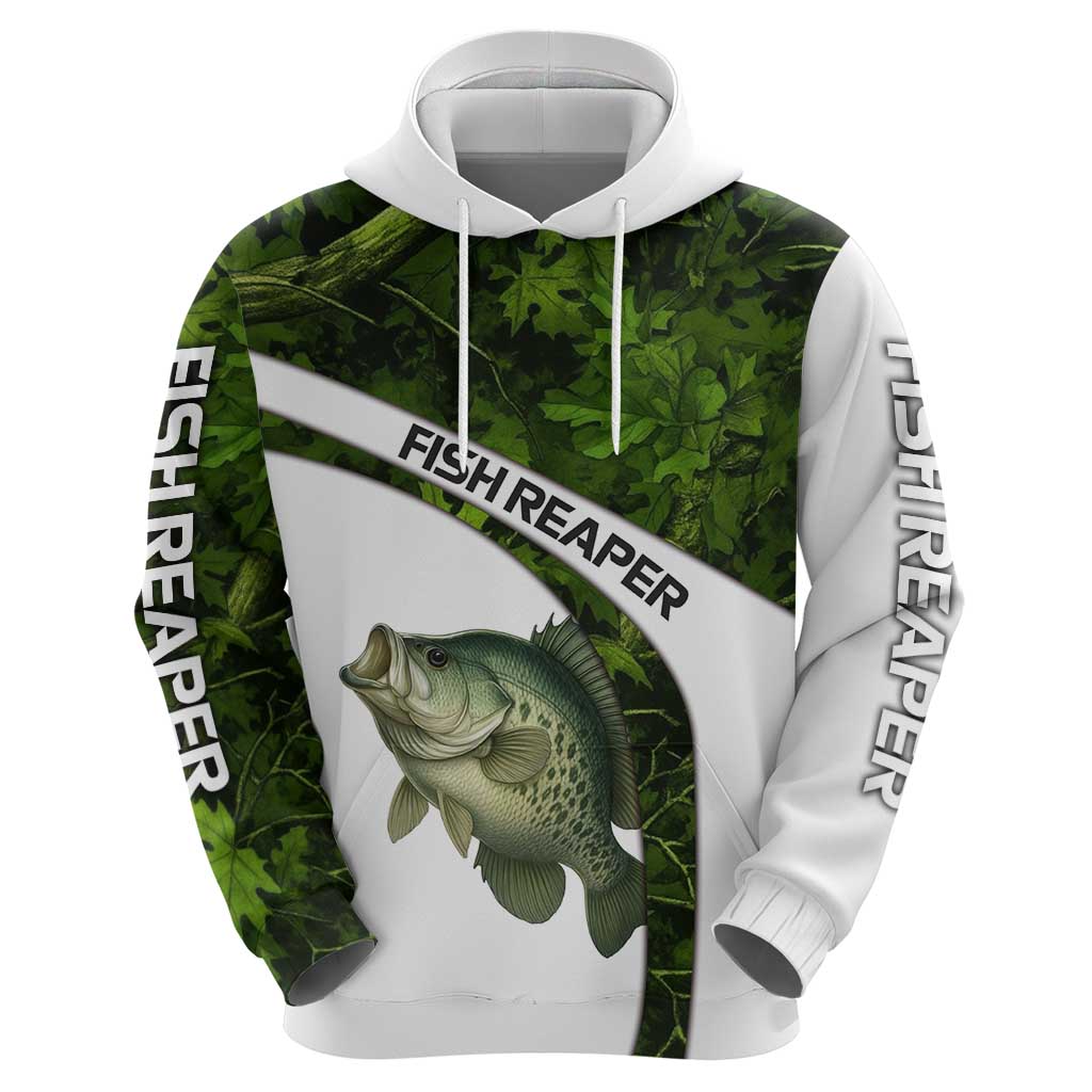 Crappie Fishing Green Camo Hoodie with Leaf Camouflage and Custom Name Design TS04