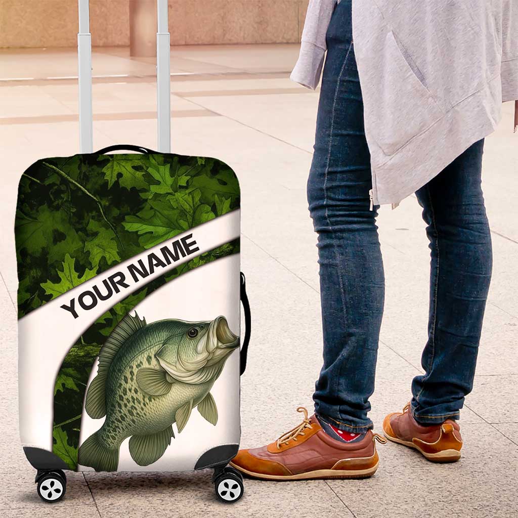 Crappie Fishing Green Camo Luggage Cover with Leaf Camouflage and Custom Name Design TS04