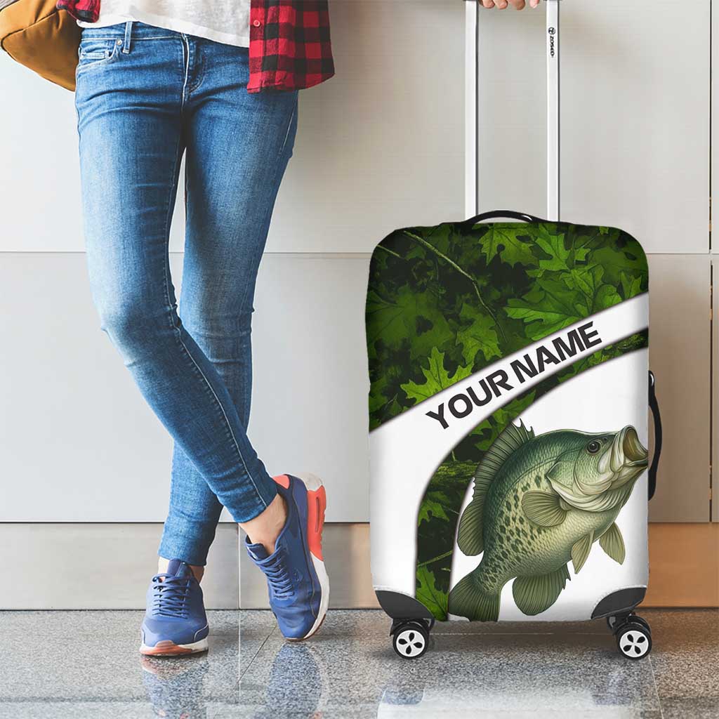 Crappie Fishing Green Camo Luggage Cover with Leaf Camouflage and Custom Name Design TS04