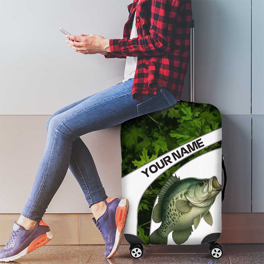 Crappie Fishing Green Camo Luggage Cover with Leaf Camouflage and Custom Name Design TS04