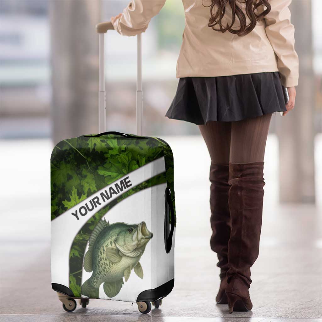 Crappie Fishing Green Camo Luggage Cover with Leaf Camouflage and Custom Name Design TS04