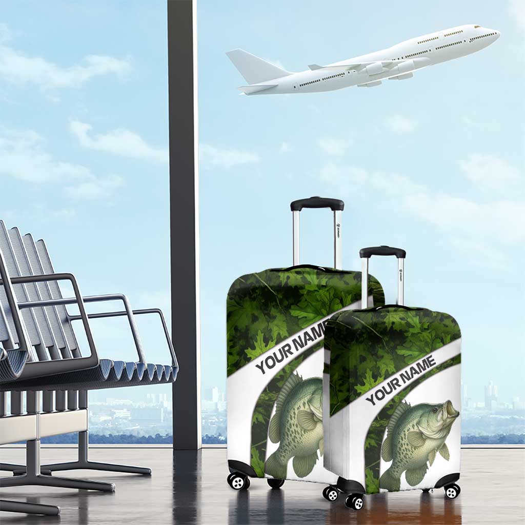 Crappie Fishing Green Camo Luggage Cover with Leaf Camouflage and Custom Name Design TS04
