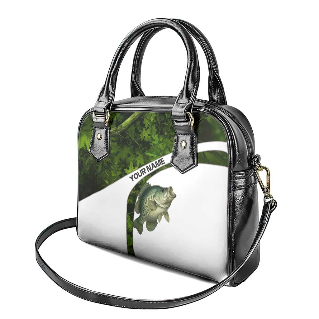 Crappie Fishing Green Camo Shoulder Handbag with Leaf Camouflage and Custom Name Design TS04