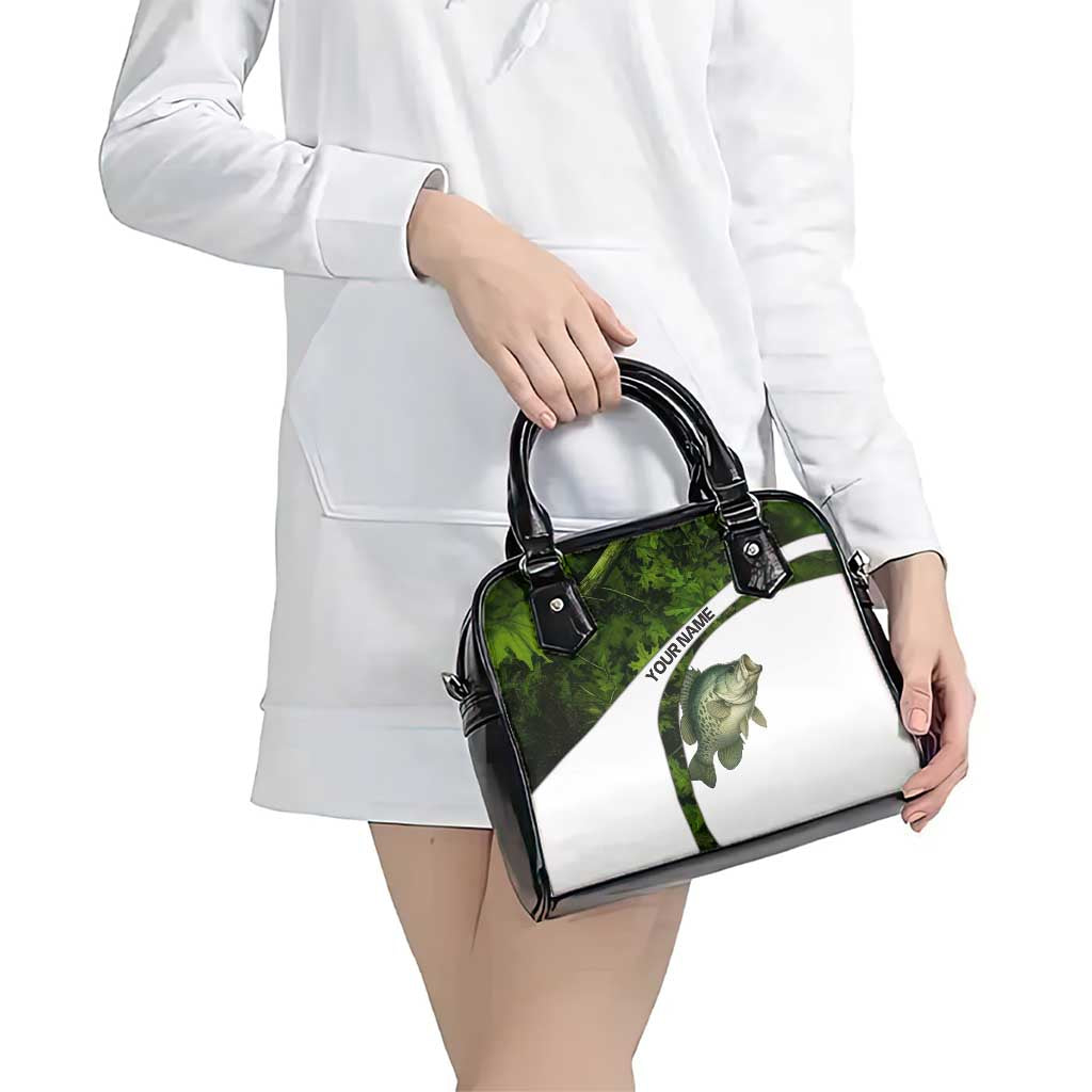 Crappie Fishing Green Camo Shoulder Handbag with Leaf Camouflage and Custom Name Design TS04