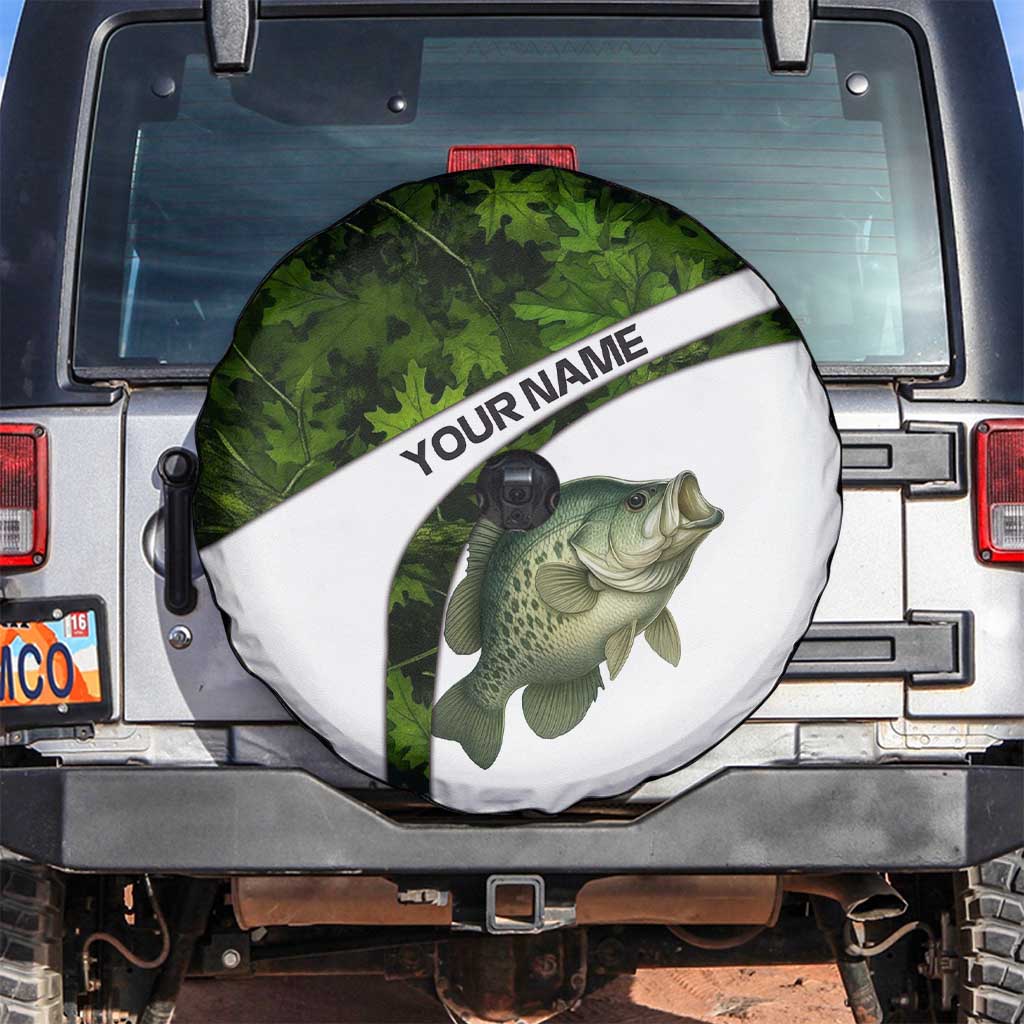 Crappie Fishing Green Camo Spare Tire Cover with Leaf Camouflage and Custom Name Design TS04