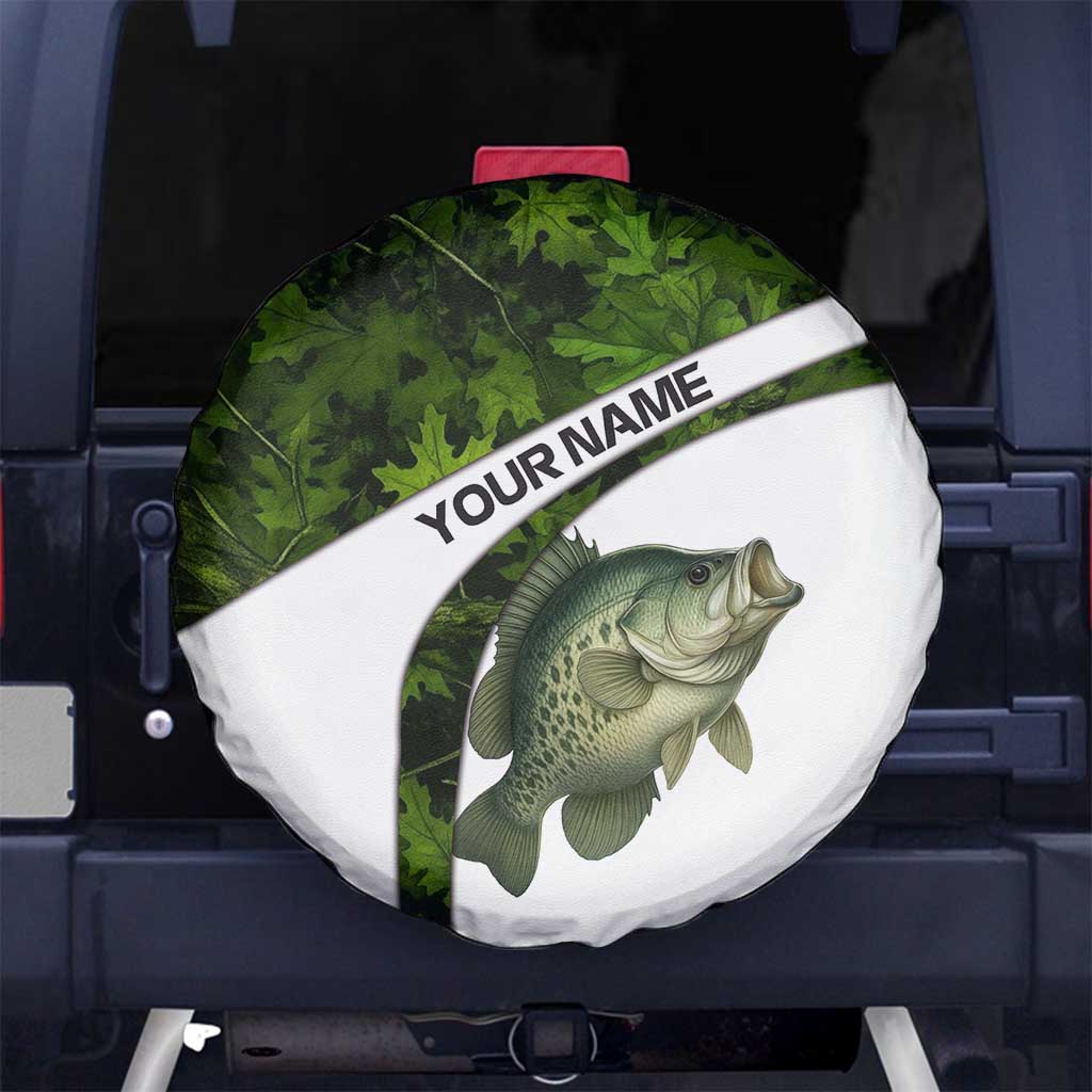 Crappie Fishing Green Camo Spare Tire Cover with Leaf Camouflage and Custom Name Design TS04