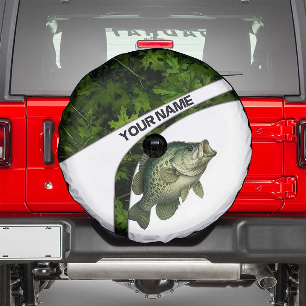 Crappie Fishing Green Camo Spare Tire Cover with Leaf Camouflage and Custom Name Design TS04