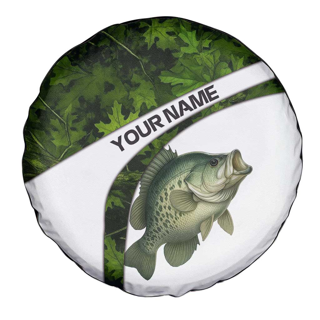 Crappie Fishing Green Camo Spare Tire Cover with Leaf Camouflage and Custom Name Design TS04