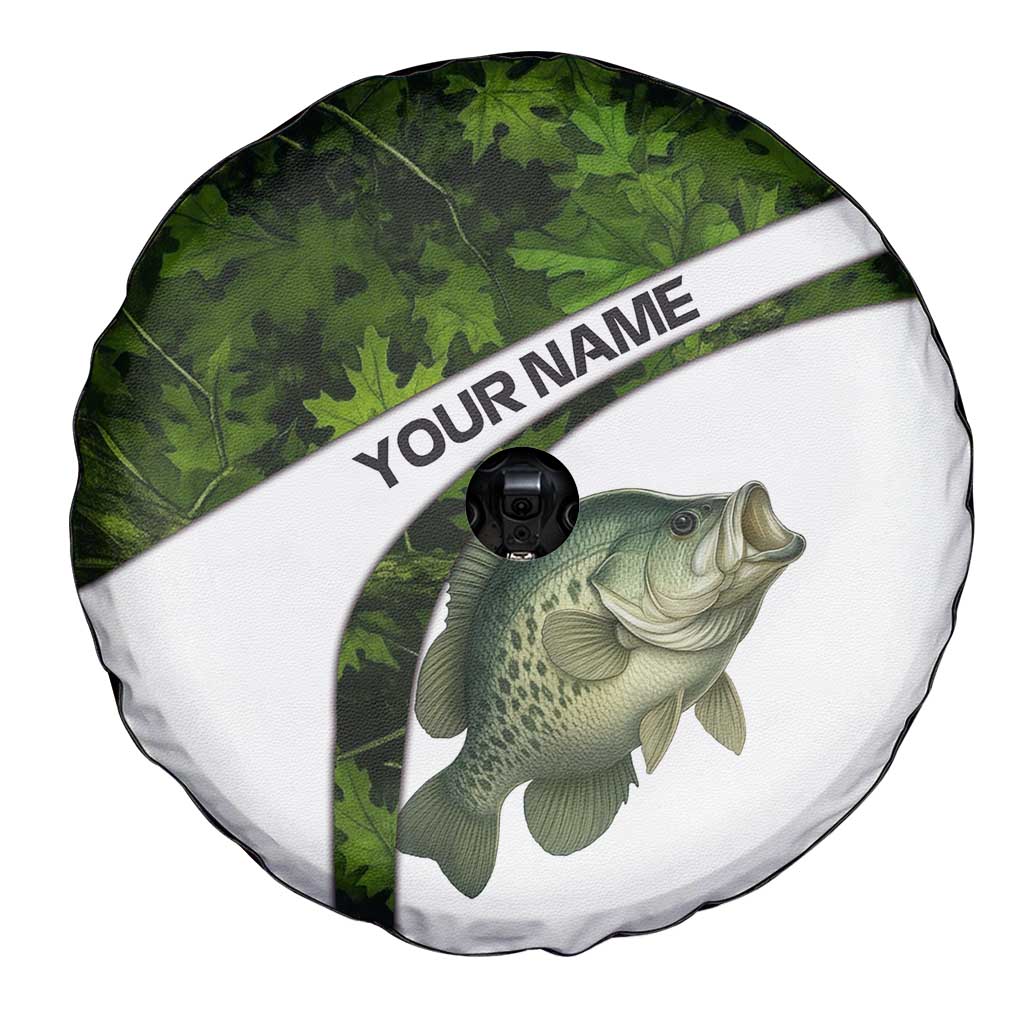 Crappie Fishing Green Camo Spare Tire Cover with Leaf Camouflage and Custom Name Design TS04