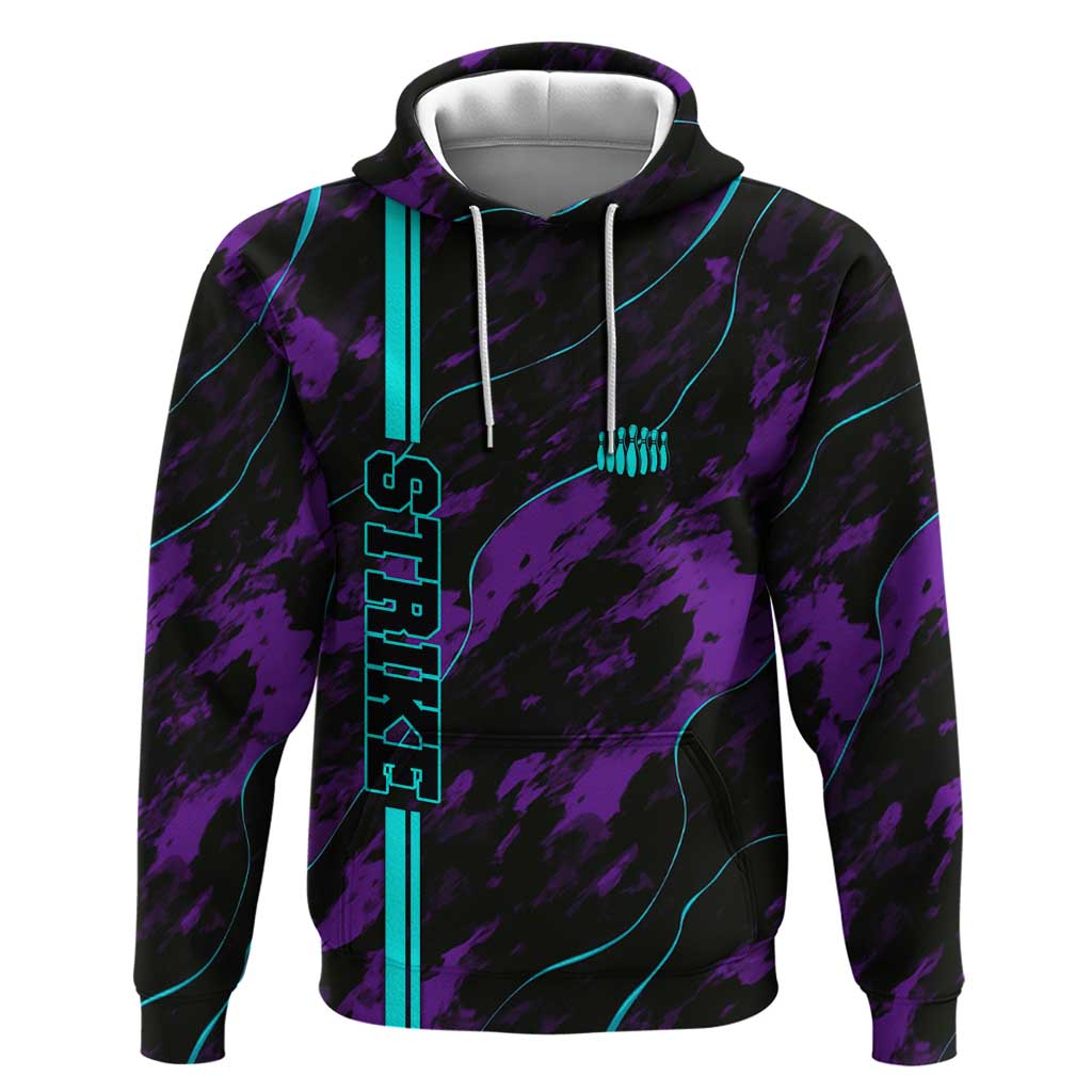 Strike Bowling Graphic Hoodie with Purple Black Marble Texture and Custom Team Name TS04