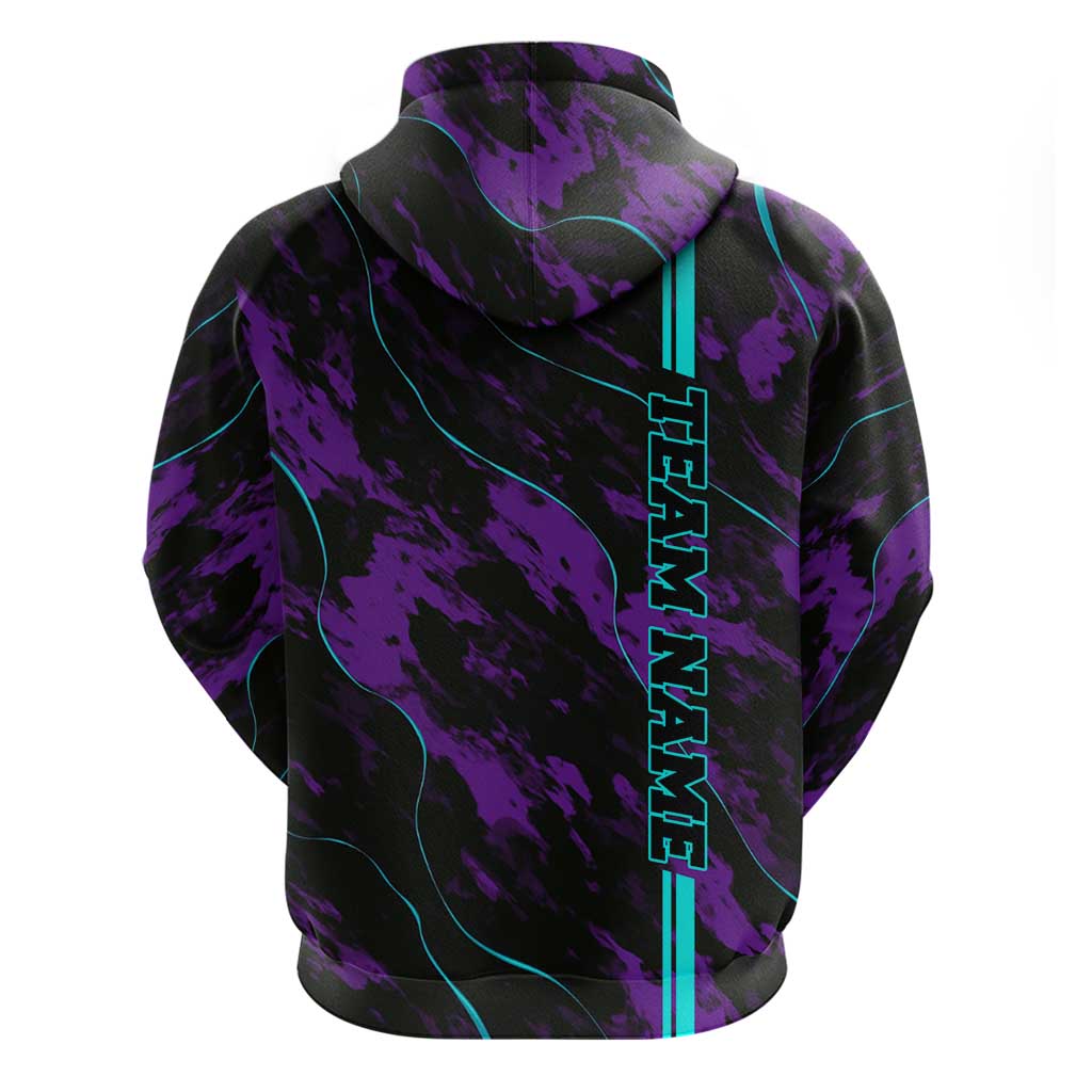 Strike Bowling Graphic Hoodie with Purple Black Marble Texture and Custom Team Name TS04