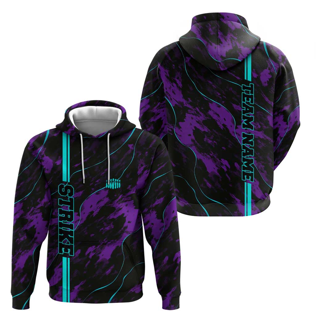 Strike Bowling Graphic Hoodie with Purple Black Marble Texture and Custom Team Name TS04