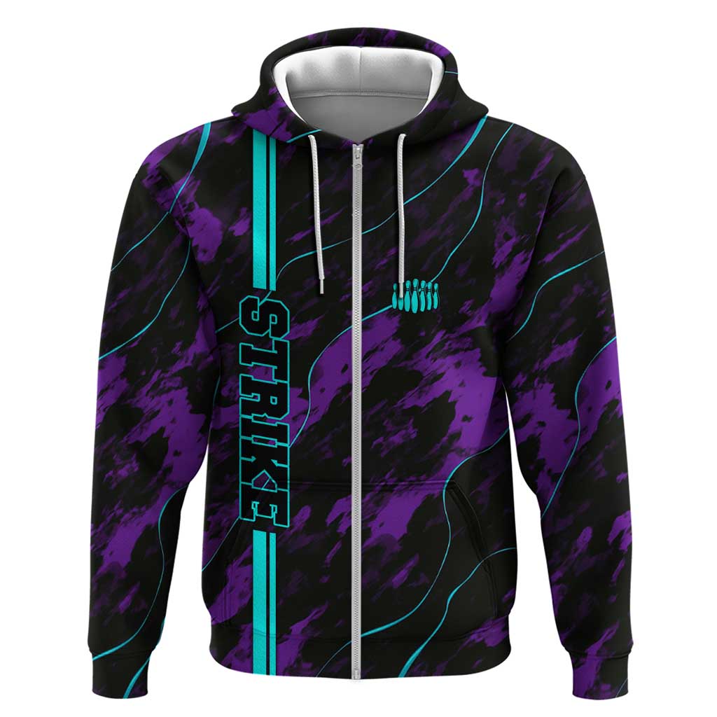 Strike Bowling Graphic Hoodie with Purple Black Marble Texture and Custom Team Name TS04
