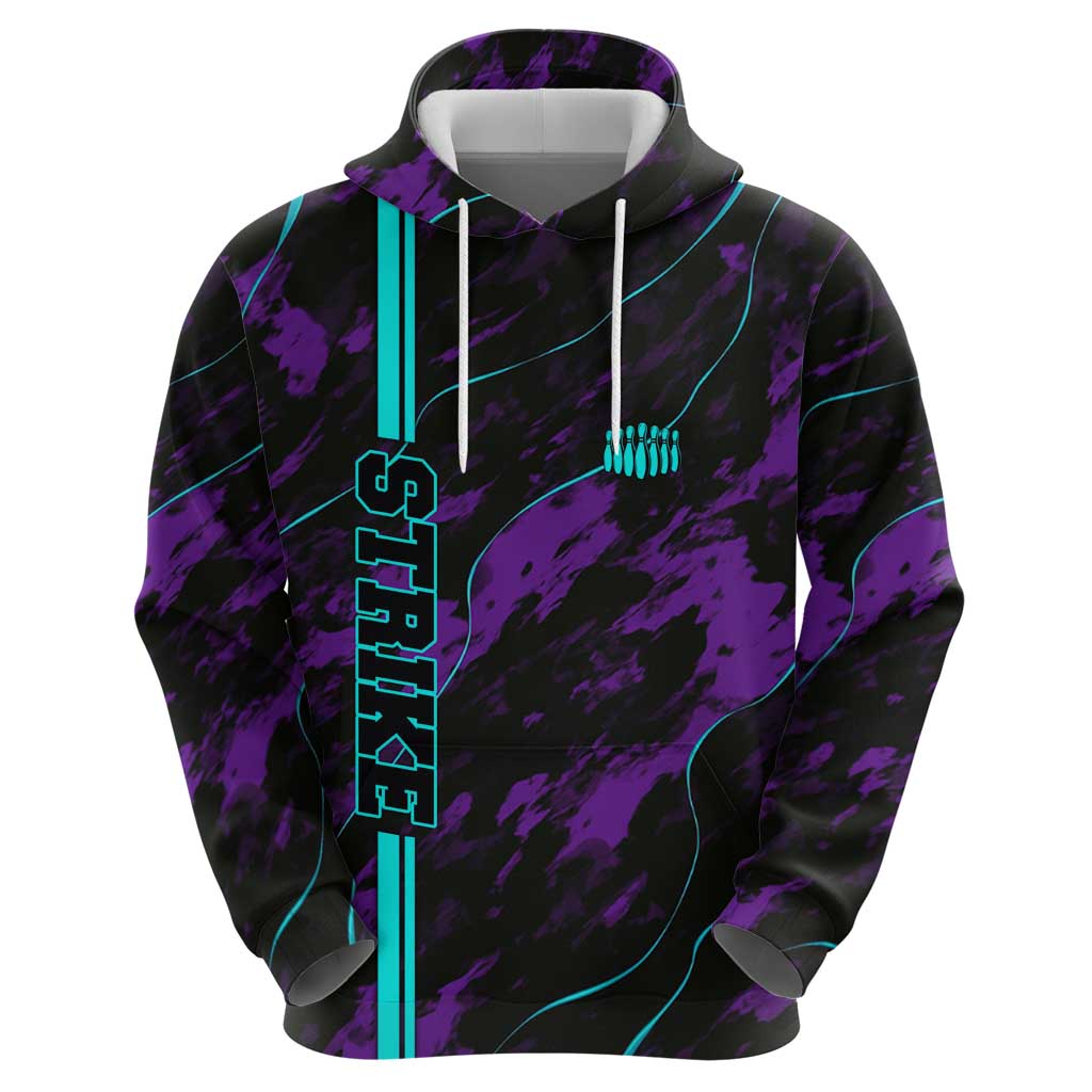 Strike Bowling Graphic Hoodie with Purple Black Marble Texture and Custom Team Name TS04