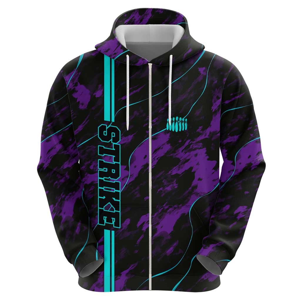 Strike Bowling Graphic Hoodie with Purple Black Marble Texture and Custom Team Name TS04