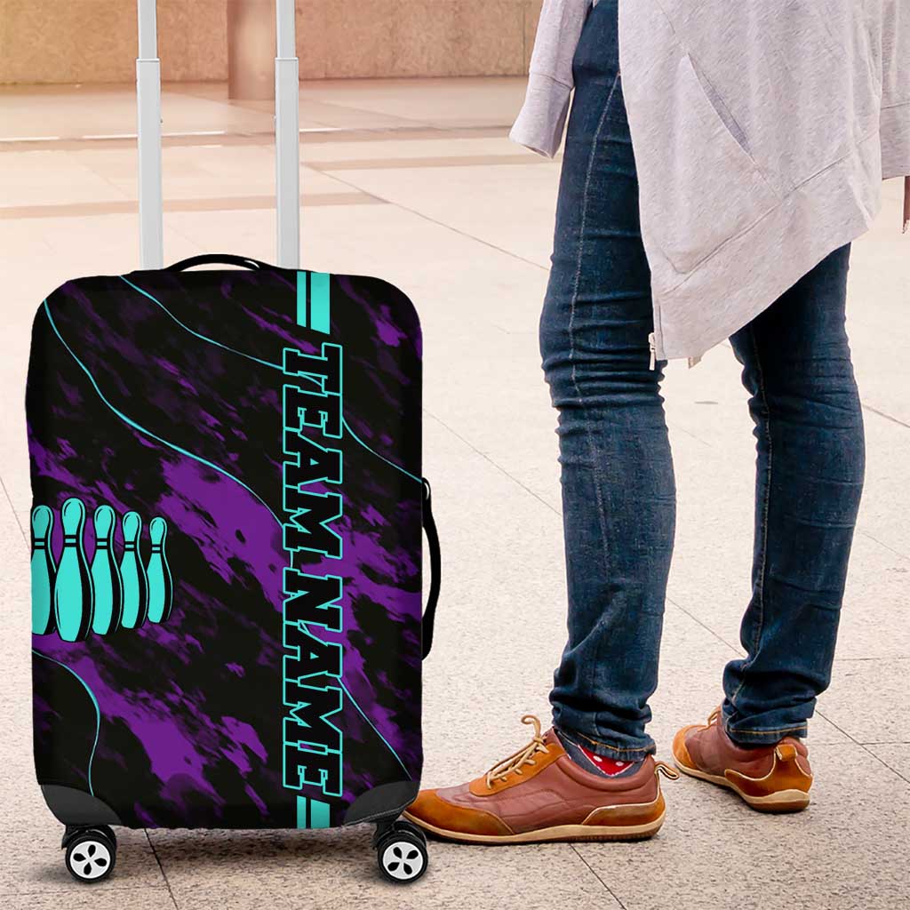 Strike Bowling Graphic Luggage Cover with Purple Black Marble Texture and Custom Team Name TS04