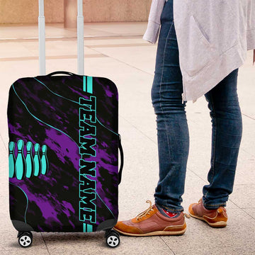 Strike Bowling Graphic Luggage Cover with Purple Black Marble Texture and Custom Team Name TS04