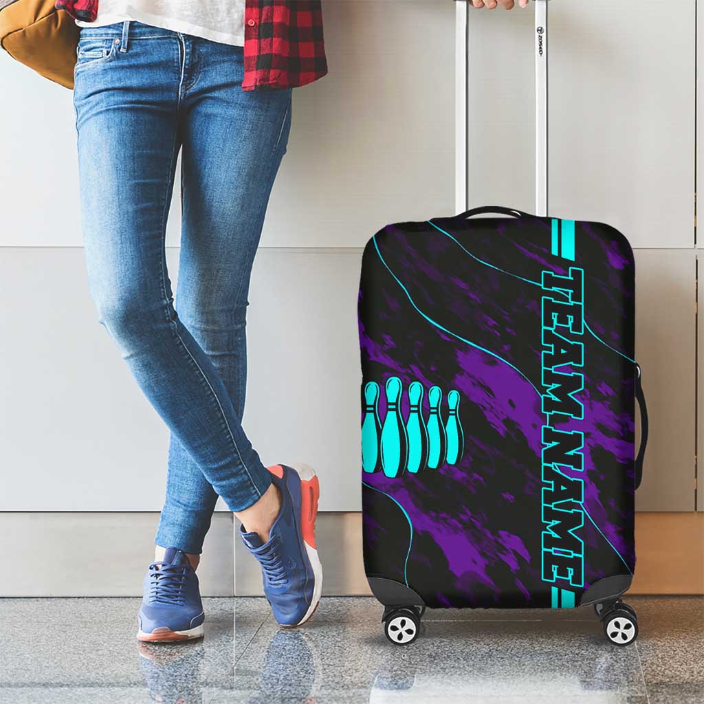 Strike Bowling Graphic Luggage Cover with Purple Black Marble Texture and Custom Team Name TS04