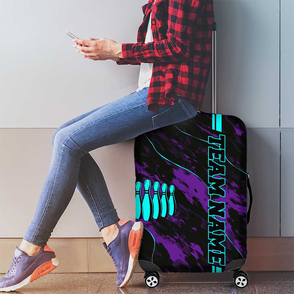 Strike Bowling Graphic Luggage Cover with Purple Black Marble Texture and Custom Team Name TS04