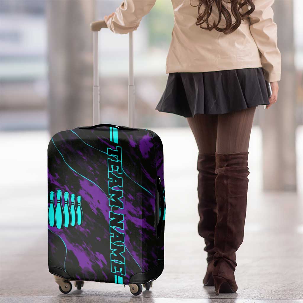 Strike Bowling Graphic Luggage Cover with Purple Black Marble Texture and Custom Team Name TS04