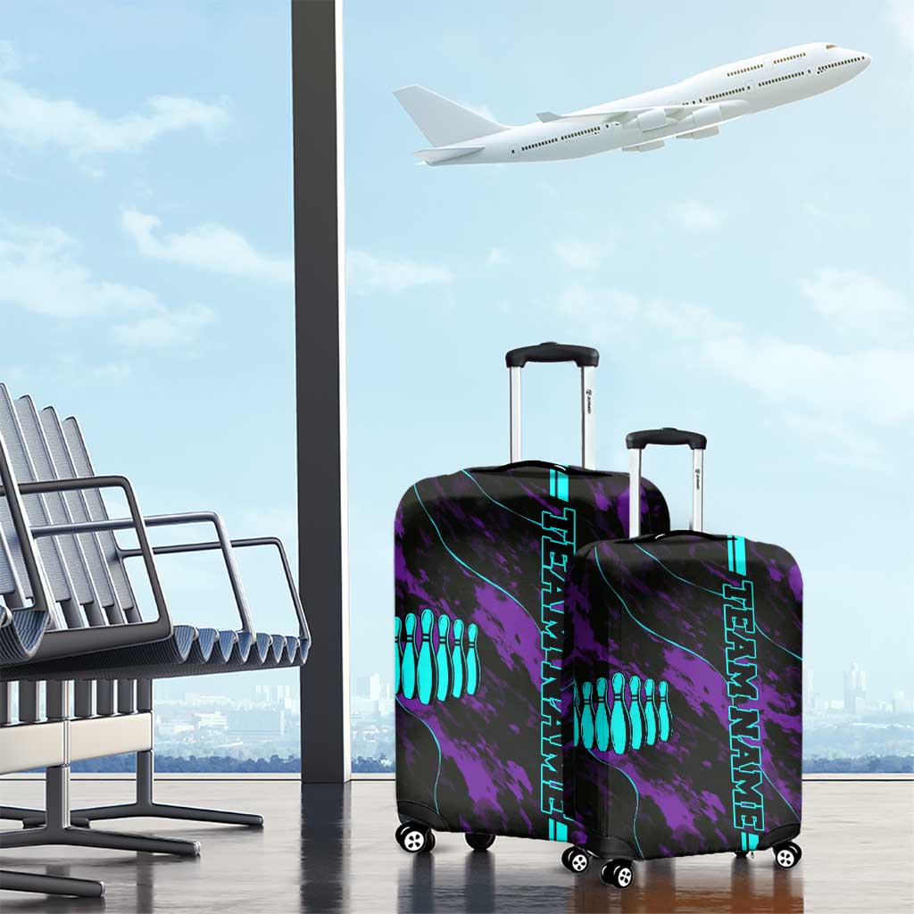 Strike Bowling Graphic Luggage Cover with Purple Black Marble Texture and Custom Team Name TS04
