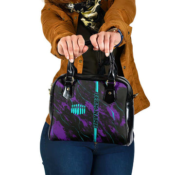 Strike Bowling Graphic Shoulder Handbag with Purple Black Marble Texture and Custom Team Name TS04