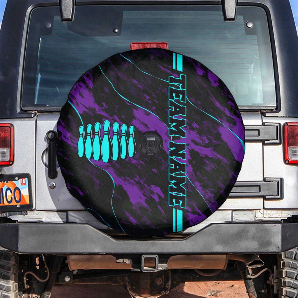 Strike Bowling Graphic Spare Tire Cover with Purple Black Marble Texture and Custom Team Name TS04