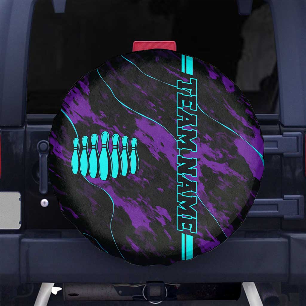 Strike Bowling Graphic Spare Tire Cover with Purple Black Marble Texture and Custom Team Name TS04