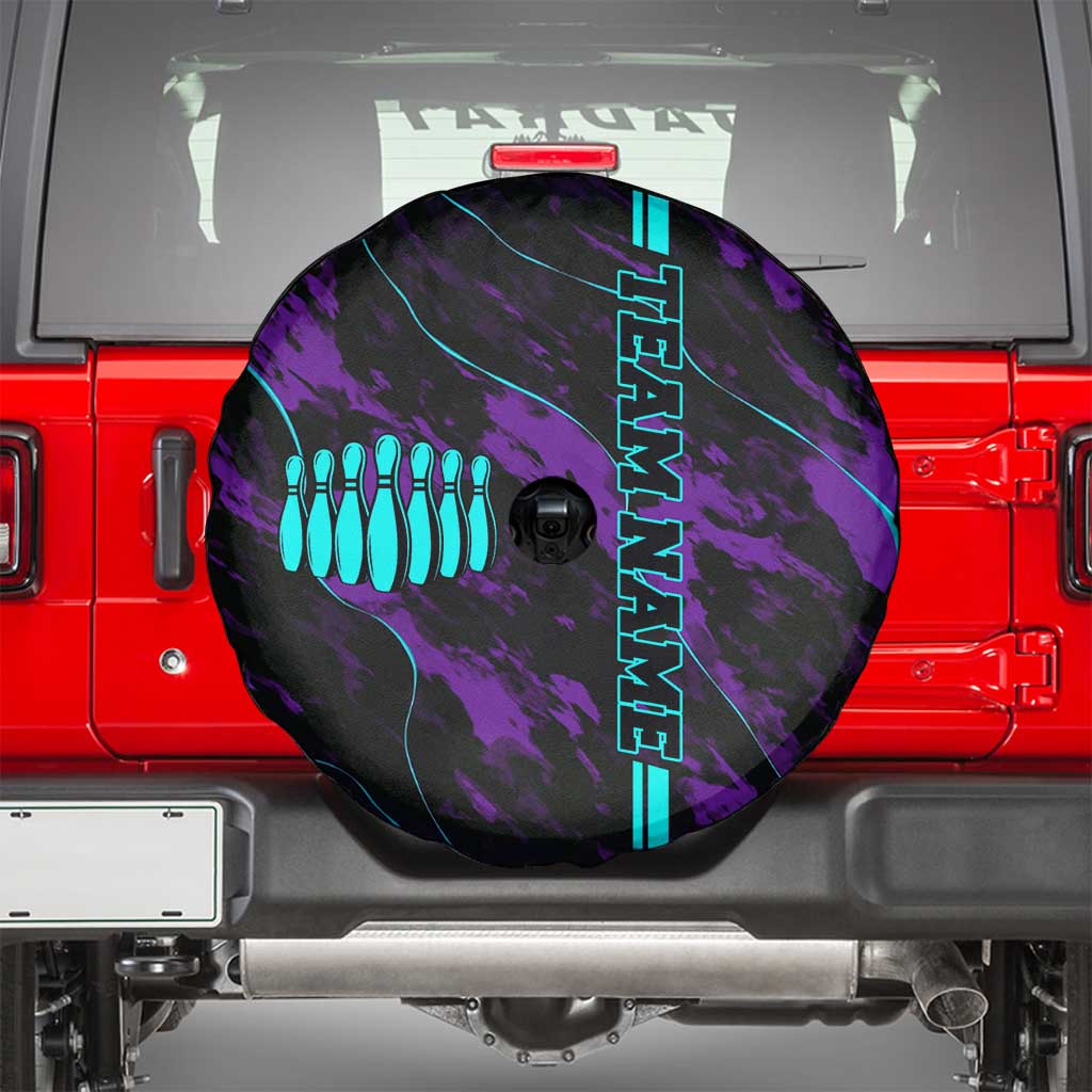 Strike Bowling Graphic Spare Tire Cover with Purple Black Marble Texture and Custom Team Name TS04