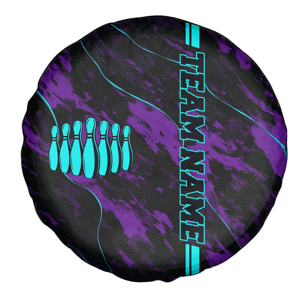 Strike Bowling Graphic Spare Tire Cover with Purple Black Marble Texture and Custom Team Name TS04