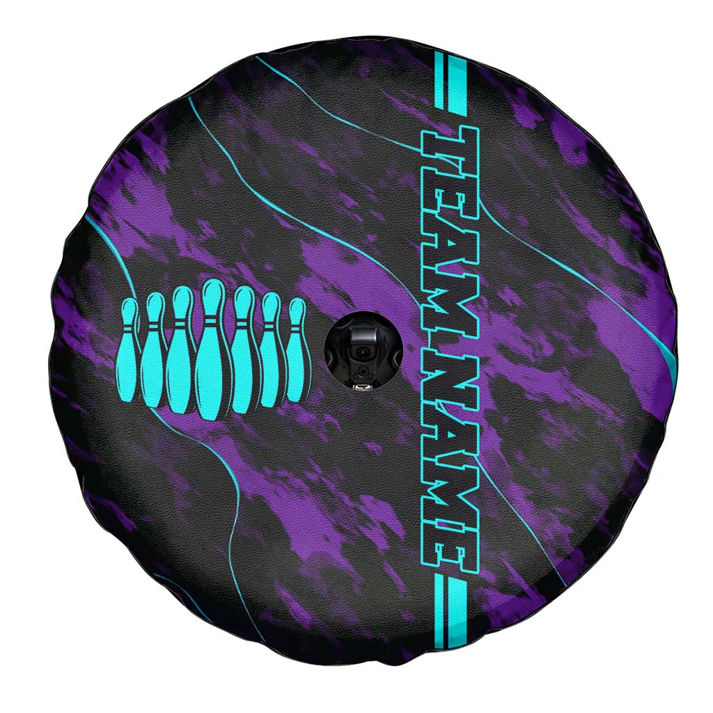 Strike Bowling Graphic Spare Tire Cover with Purple Black Marble Texture and Custom Team Name TS04