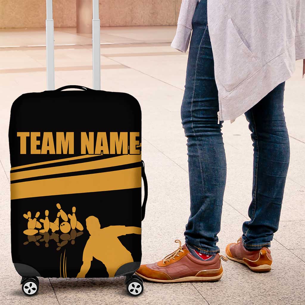 Bowling Player Silhouette Luggage Cover with Gold Strike Motion and Custom Team Name Design TS04
