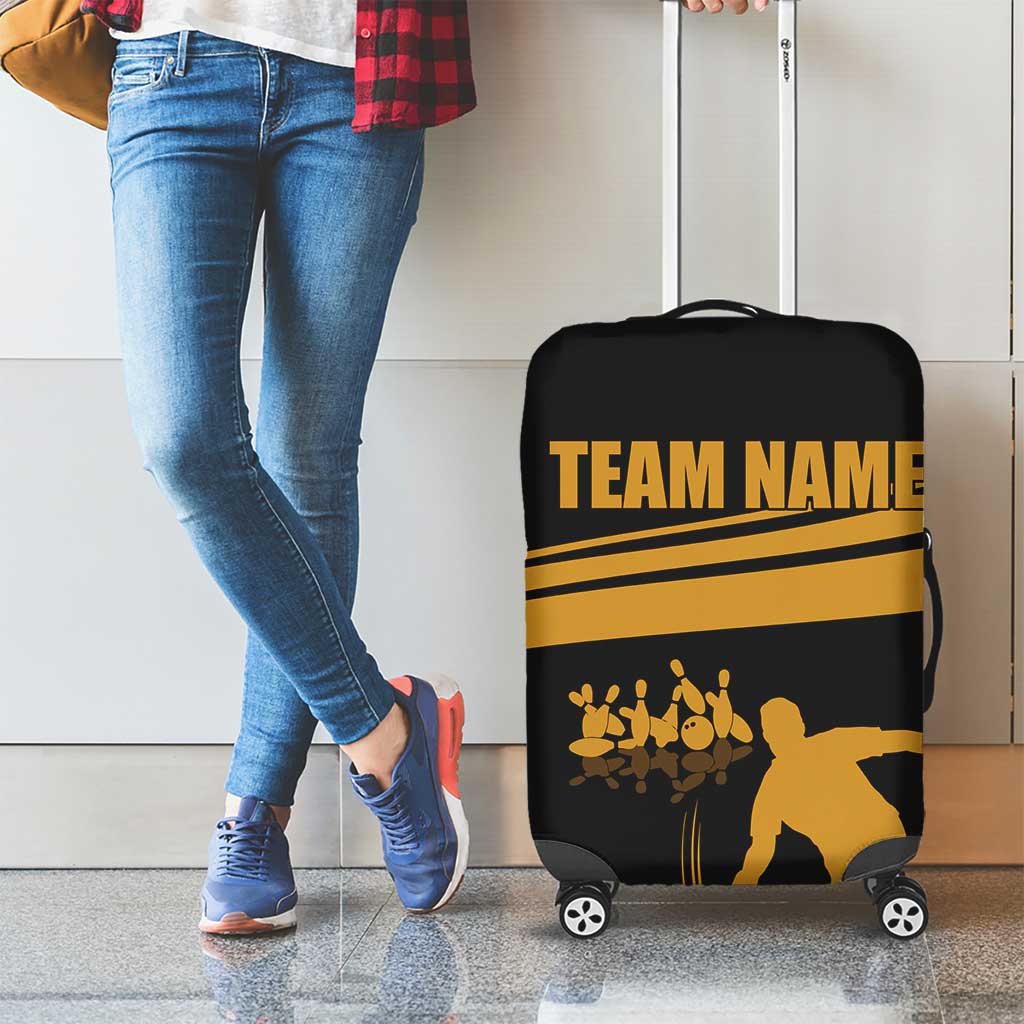 Bowling Player Silhouette Luggage Cover with Gold Strike Motion and Custom Team Name Design TS04