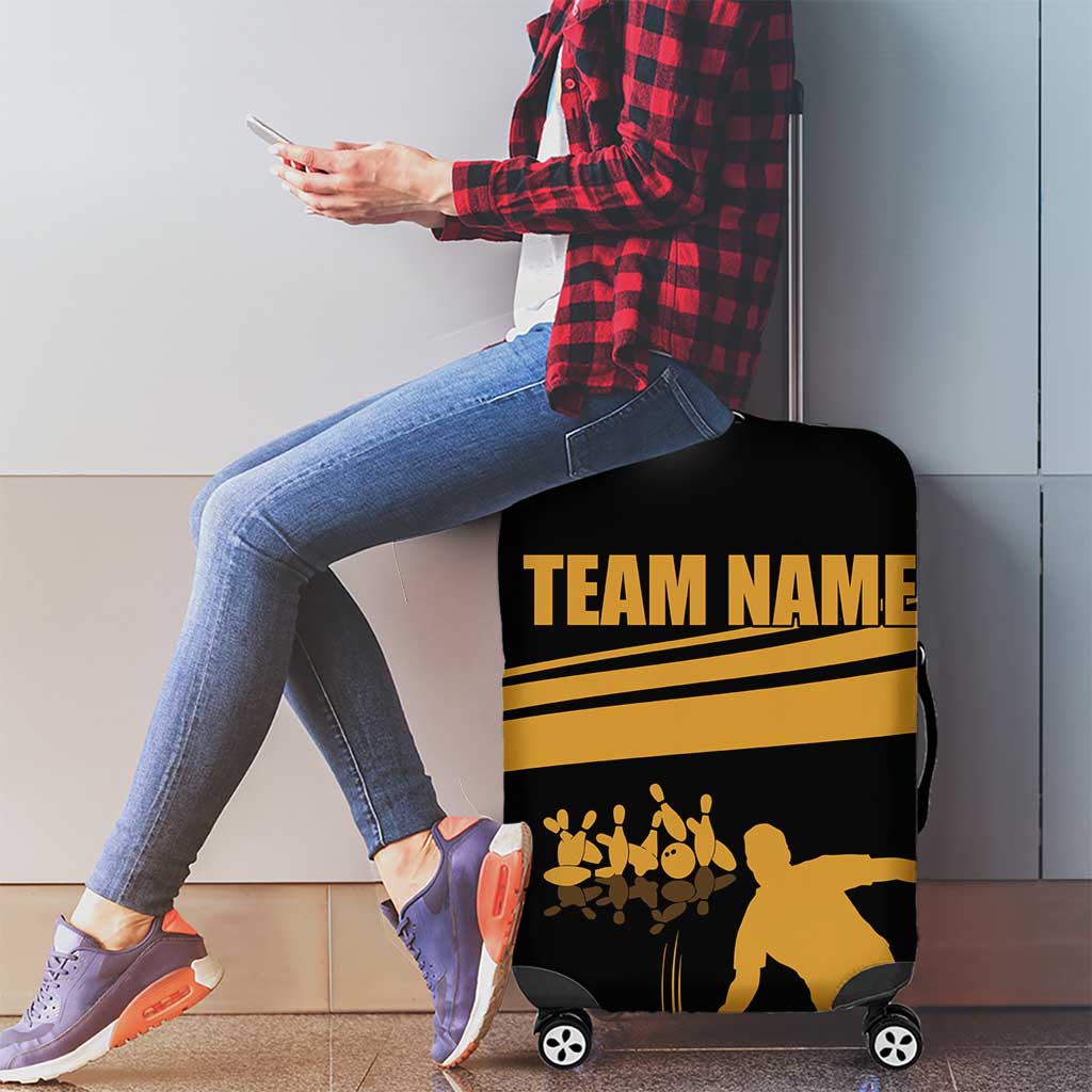 Bowling Player Silhouette Luggage Cover with Gold Strike Motion and Custom Team Name Design TS04