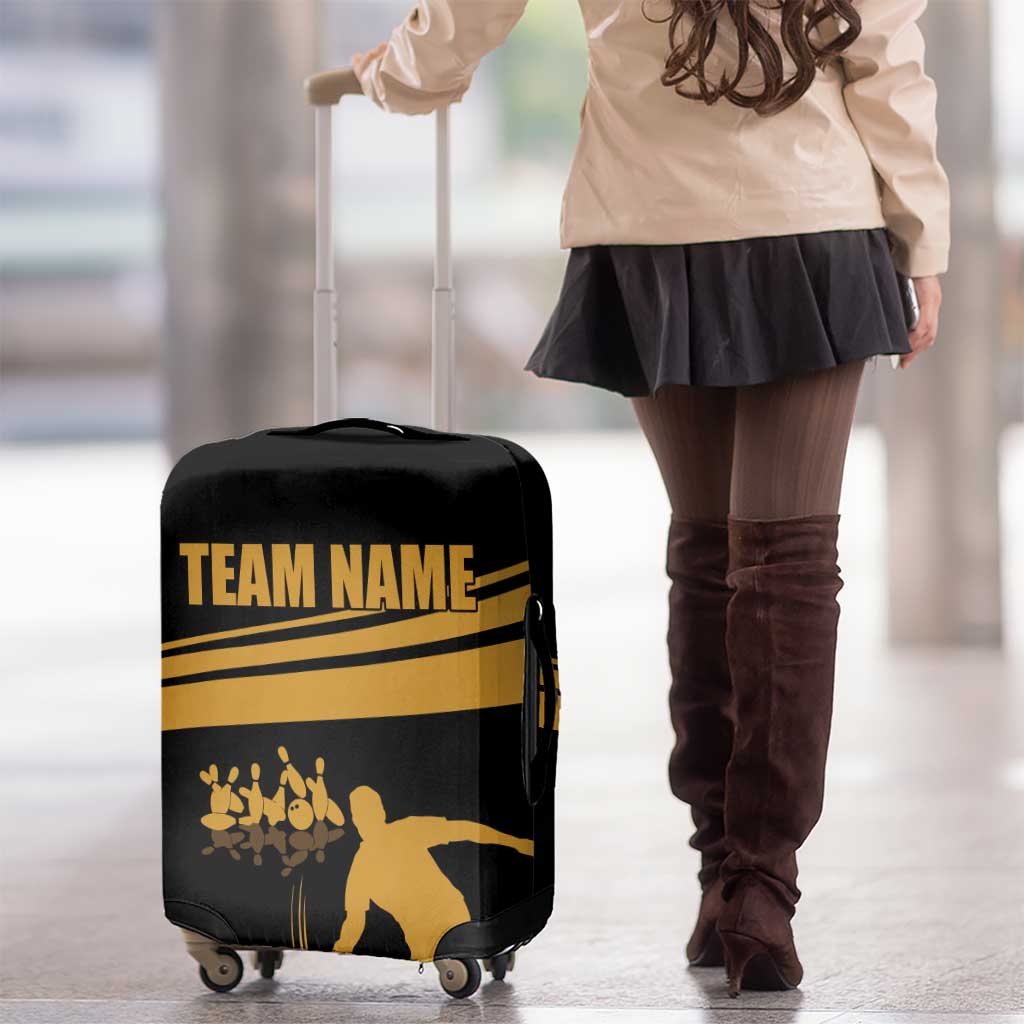 Bowling Player Silhouette Luggage Cover with Gold Strike Motion and Custom Team Name Design TS04