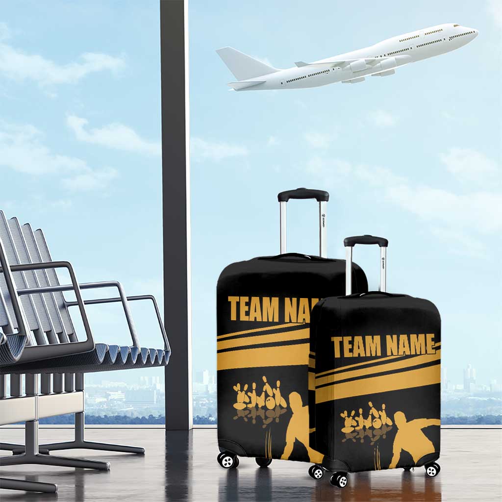 Bowling Player Silhouette Luggage Cover with Gold Strike Motion and Custom Team Name Design TS04