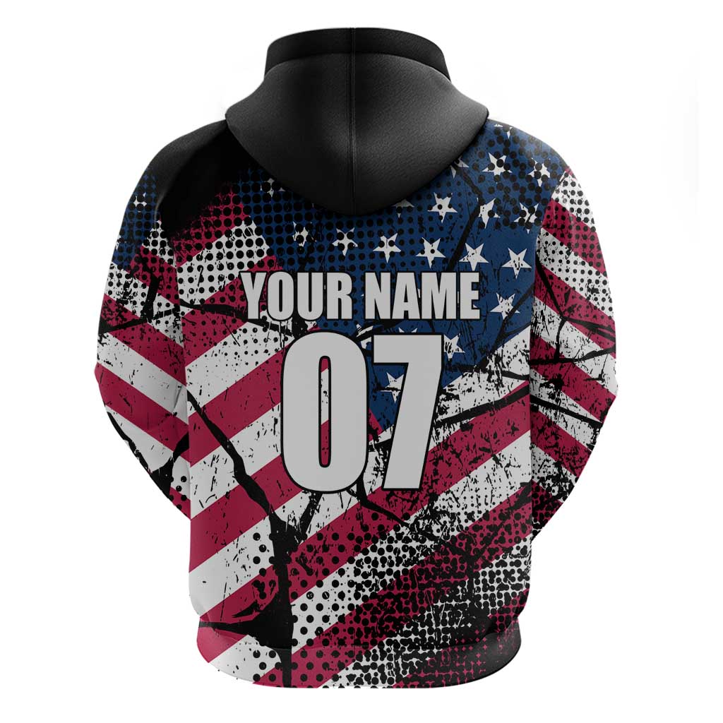Motocross Rider Hoodie with American Flag Grunge Pattern and Custom Name Number TS04