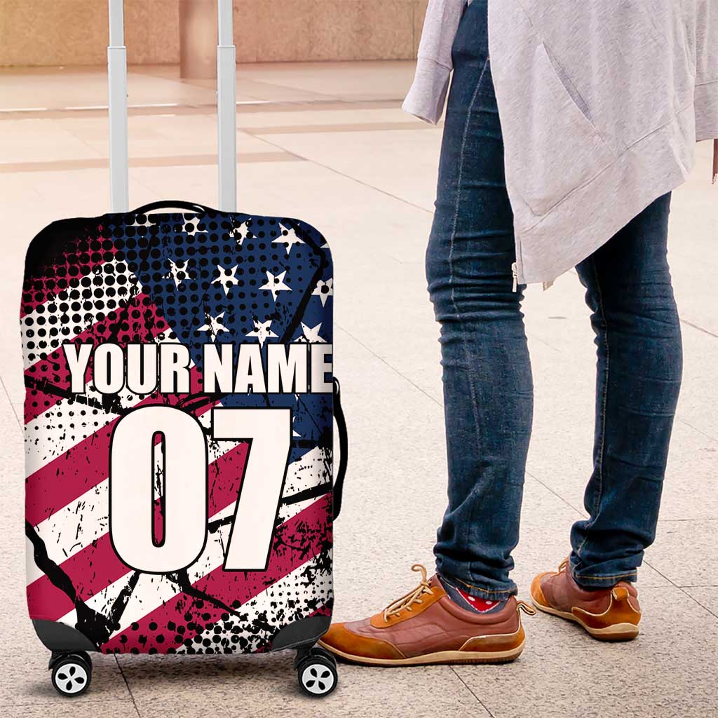 Motocross Rider Luggage Cover with American Flag Grunge Pattern and Custom Name Number TS04