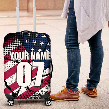 Motocross Rider Luggage Cover with American Flag Grunge Pattern and Custom Name Number TS04