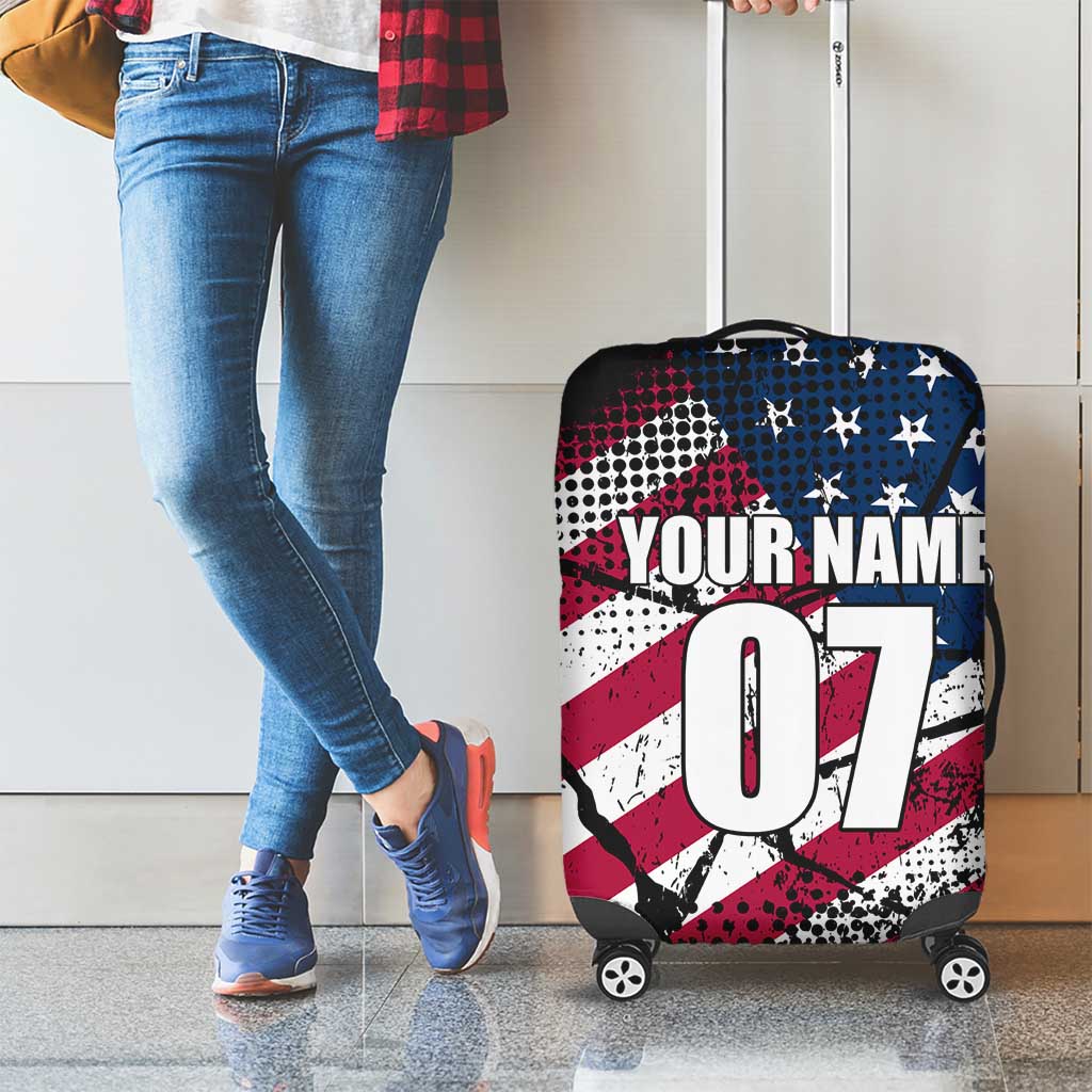 Motocross Rider Luggage Cover with American Flag Grunge Pattern and Custom Name Number TS04